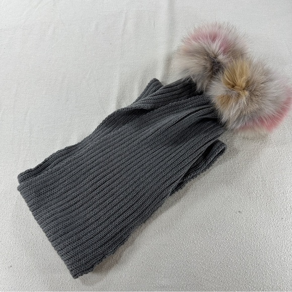 Jocelyn Charcoal Scarf with Faux Fur Pom Poms - Picture 9 of 10